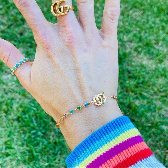 Gucci Running GG 18K Gold Multi-Stone Bracelet NWT - Picture 5 of 16